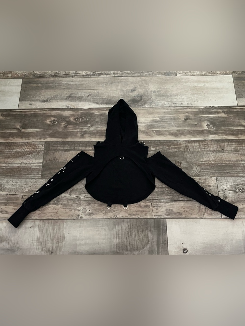 Hooded Black Long Sleeve Shrug Top